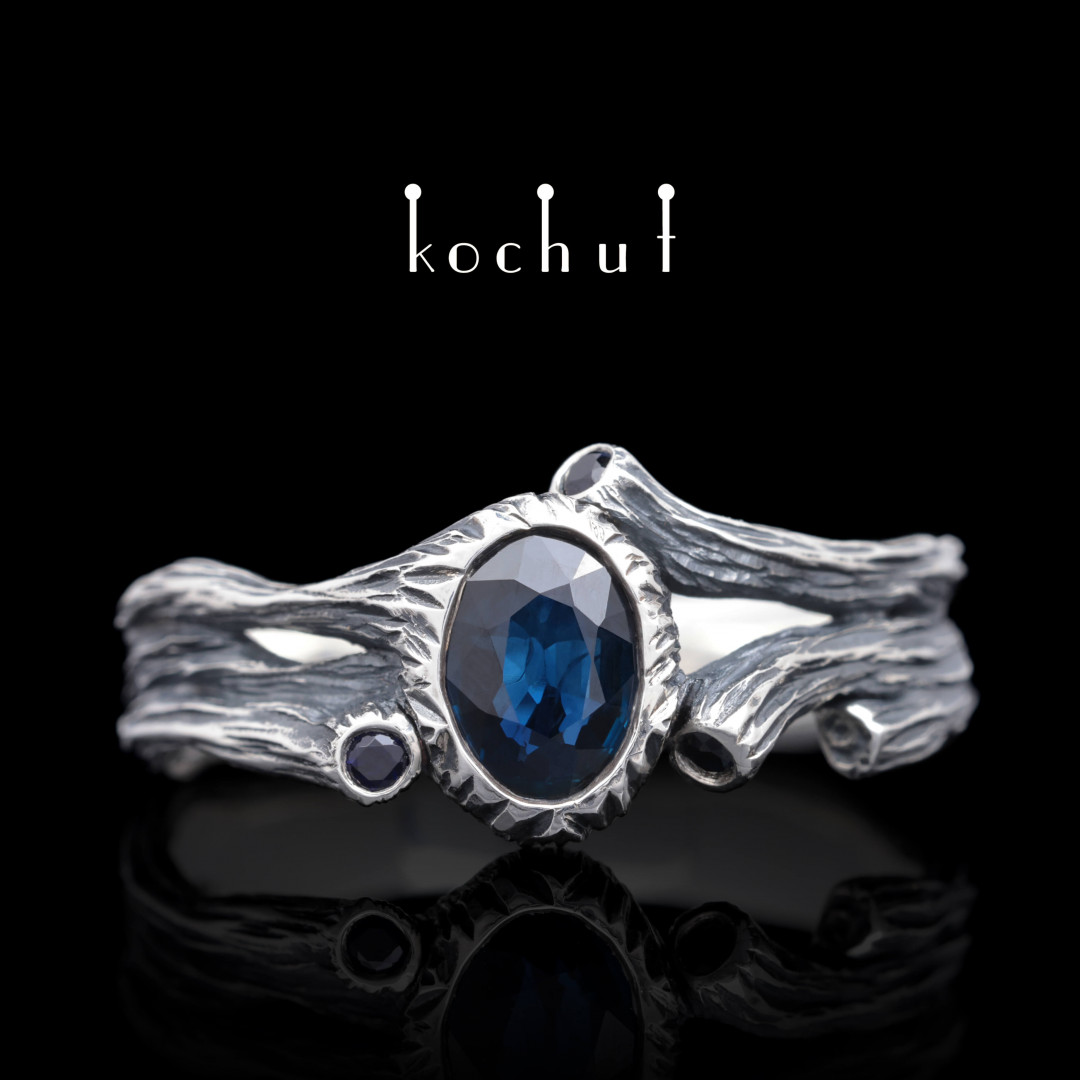Ring «Sweet Fruit». Silver, sapphire, oxidized 
