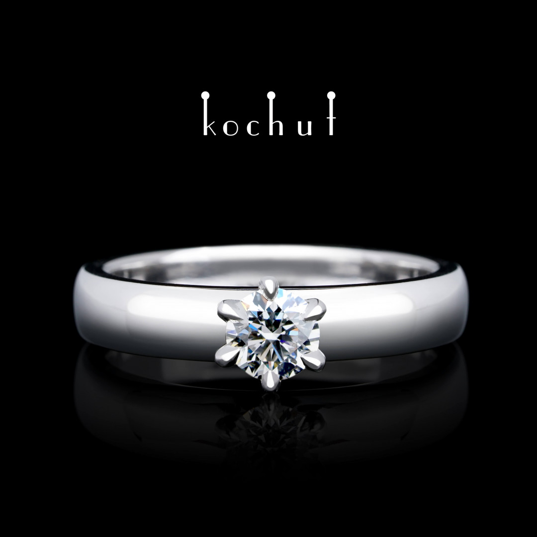 Engagement ring «Persephone». White gold, diamond, white rhodium
