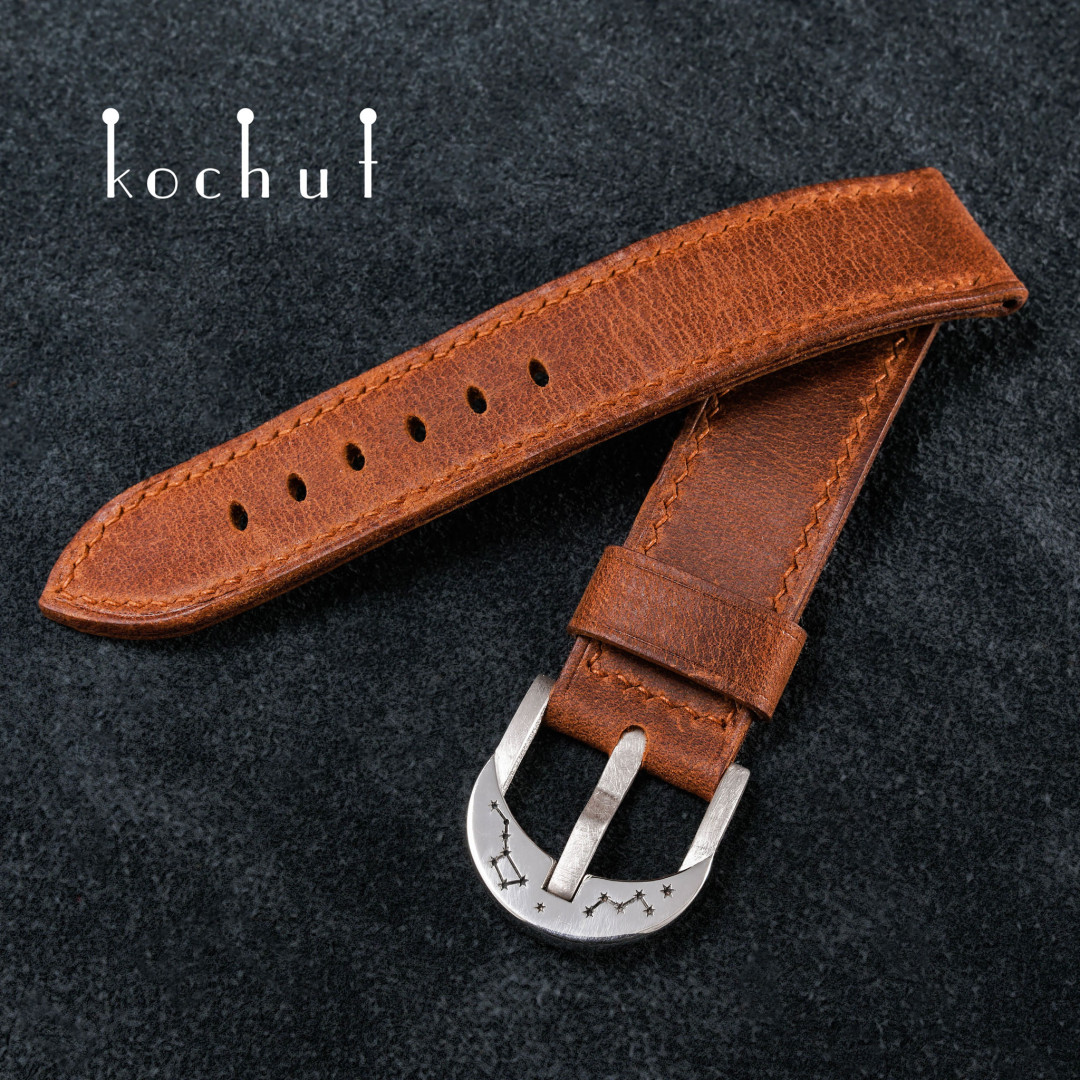 Leather strap for the clock «Waymark». Silver, leather, white rhodium