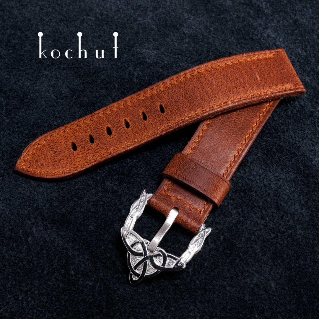 Leather strap for the clock «Nobleness». Silver, leather, white rhodium