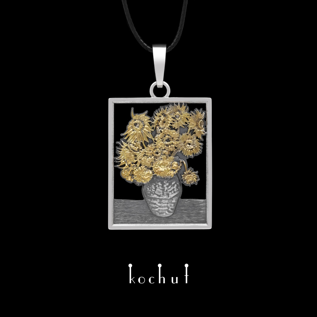 Pendant «Sunflowers Van Gogh». Silver, oxidized, gilding