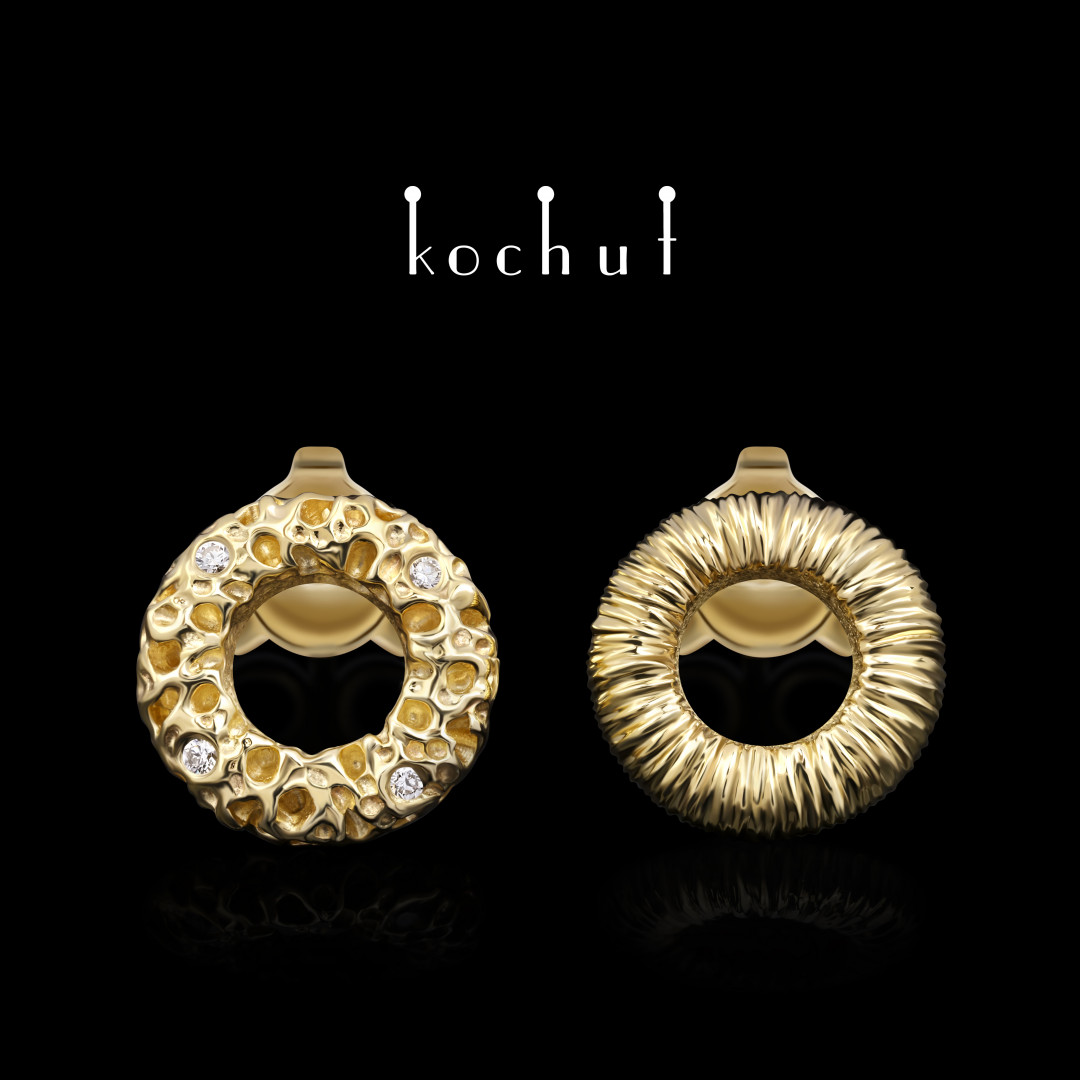 Earrings «Space Mirage». Yellow gold, diamonds