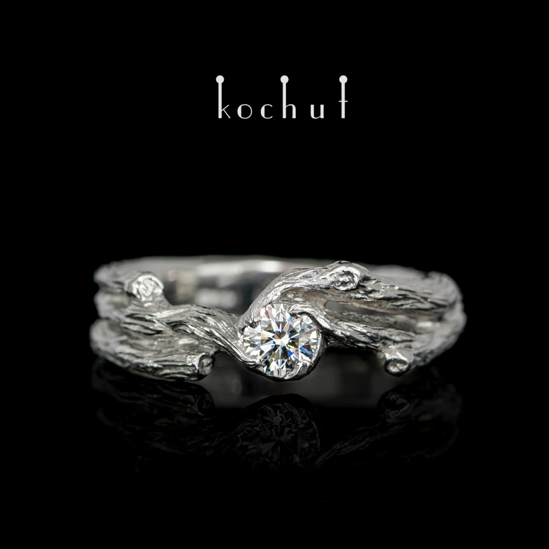 Engagement ring «Twig». Platinum, diamond