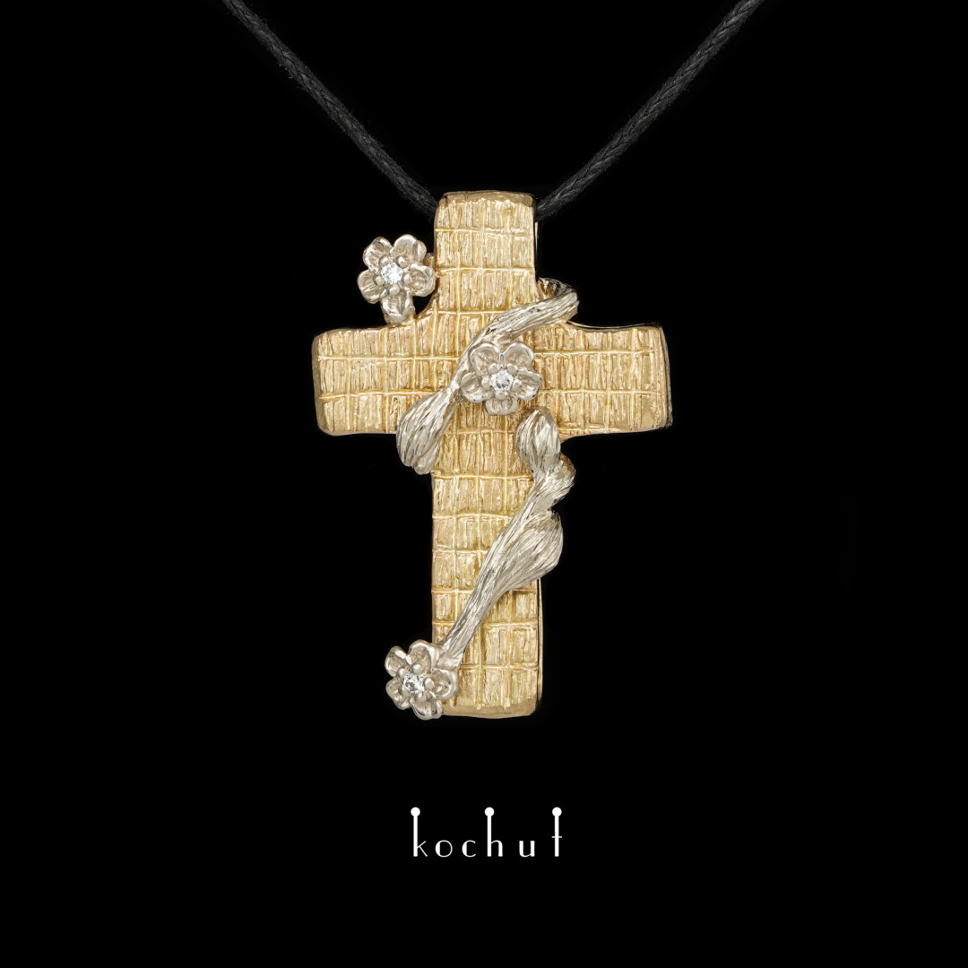 Cross «Revival». White, yellow gold, diamonds