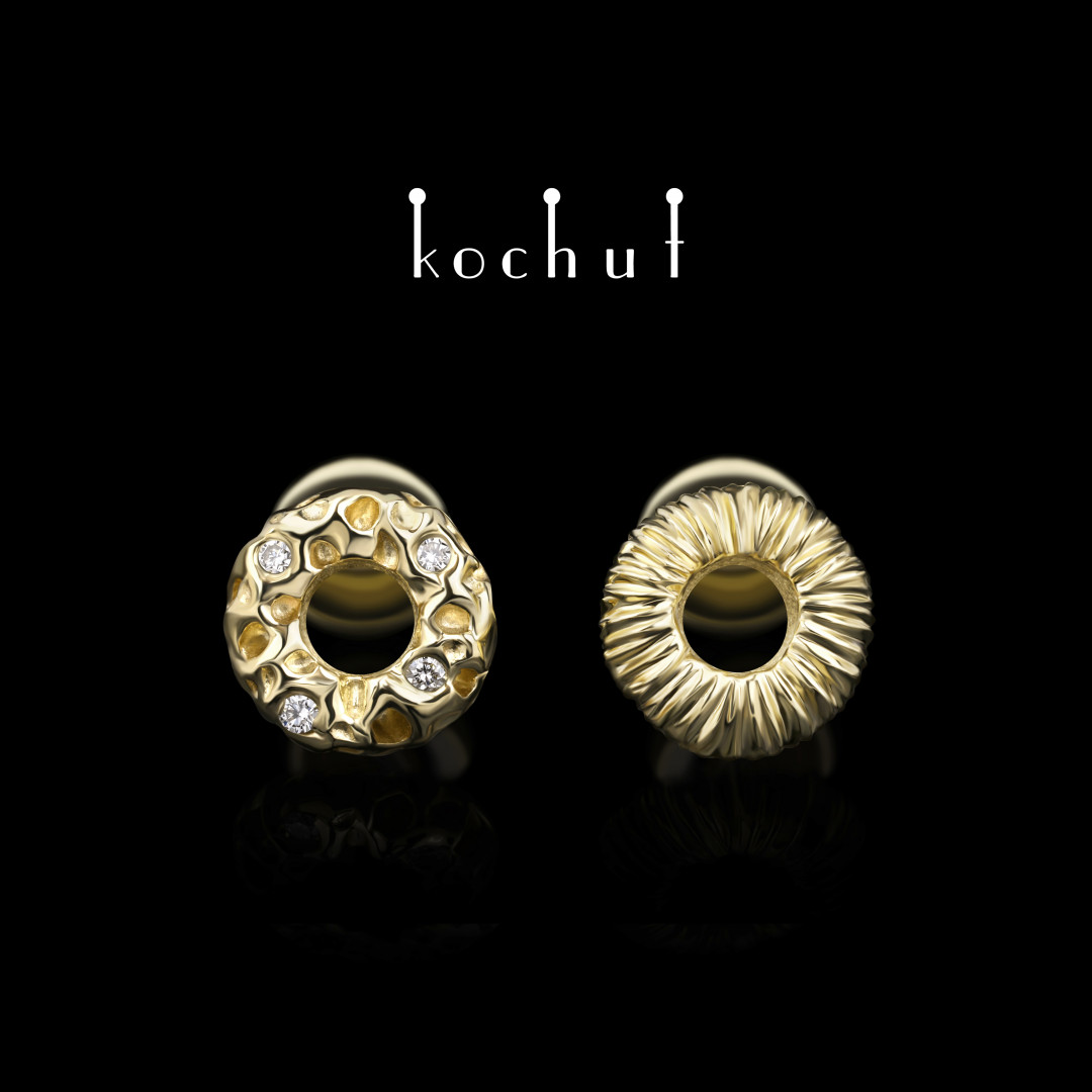 Ear Studs «Space Mirage». Yellow gold, diamonds