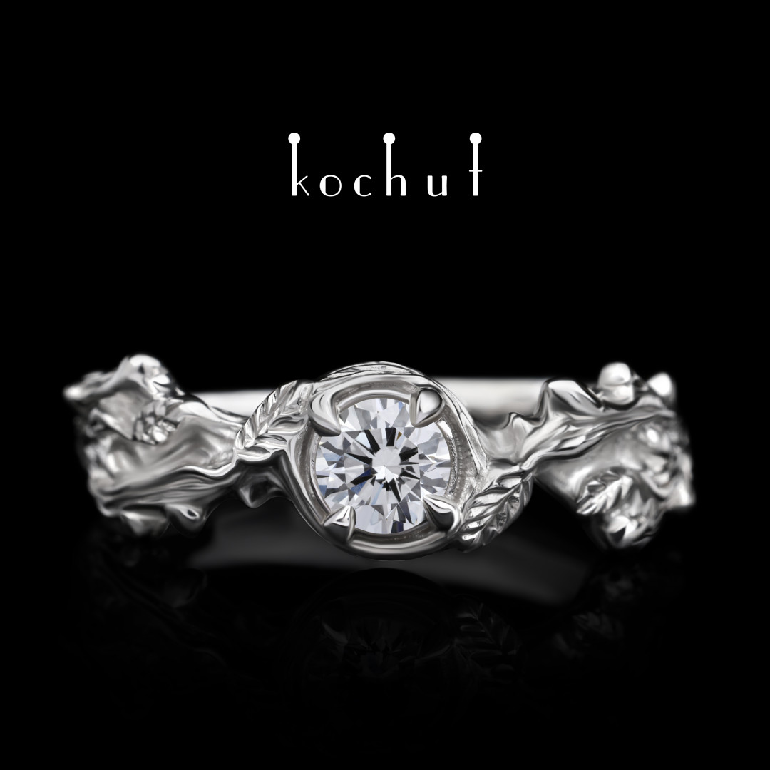 Engagement ring «Sprouts». White gold, diamond, white rhodium
