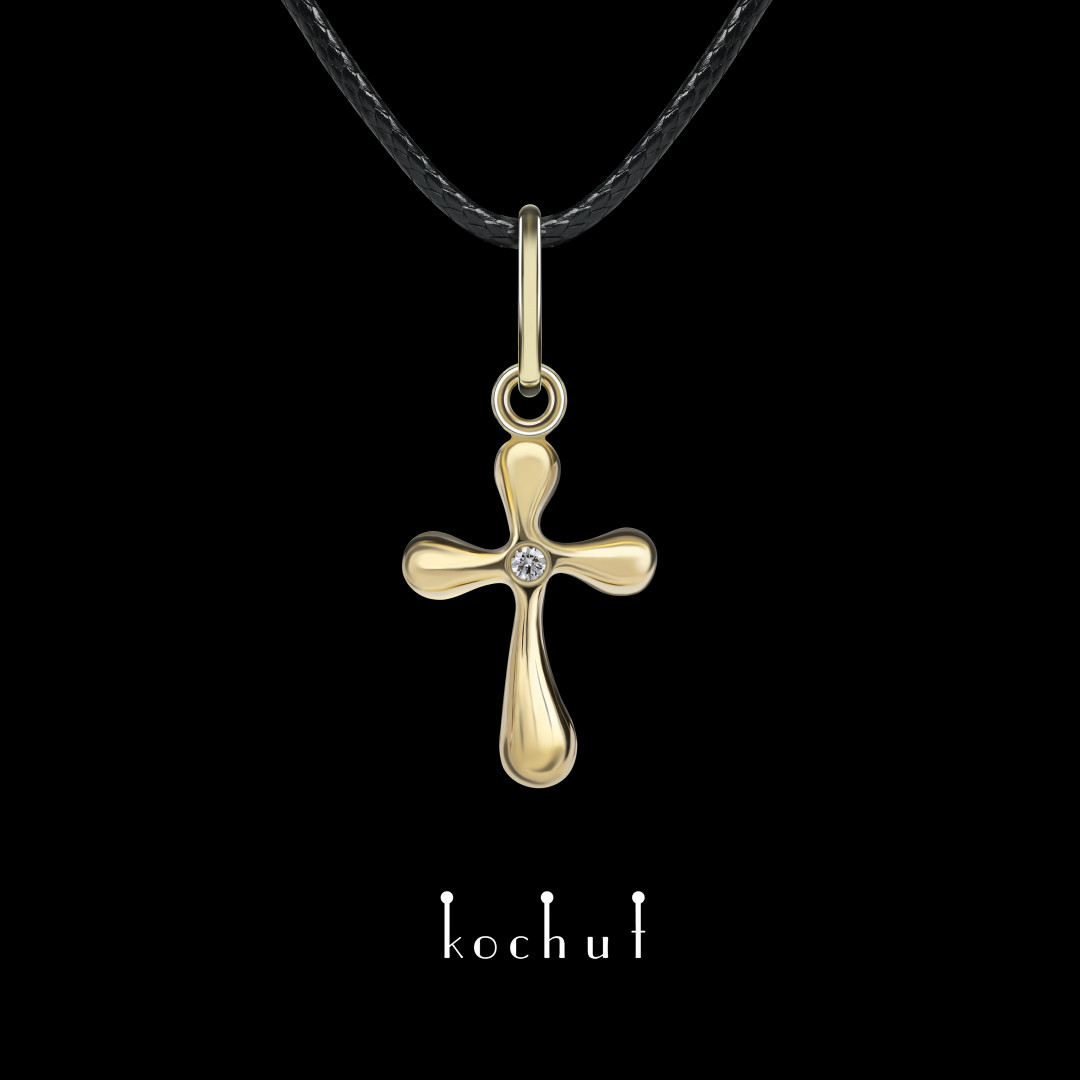 Cross "Dew of love". Yellow gold, diamond