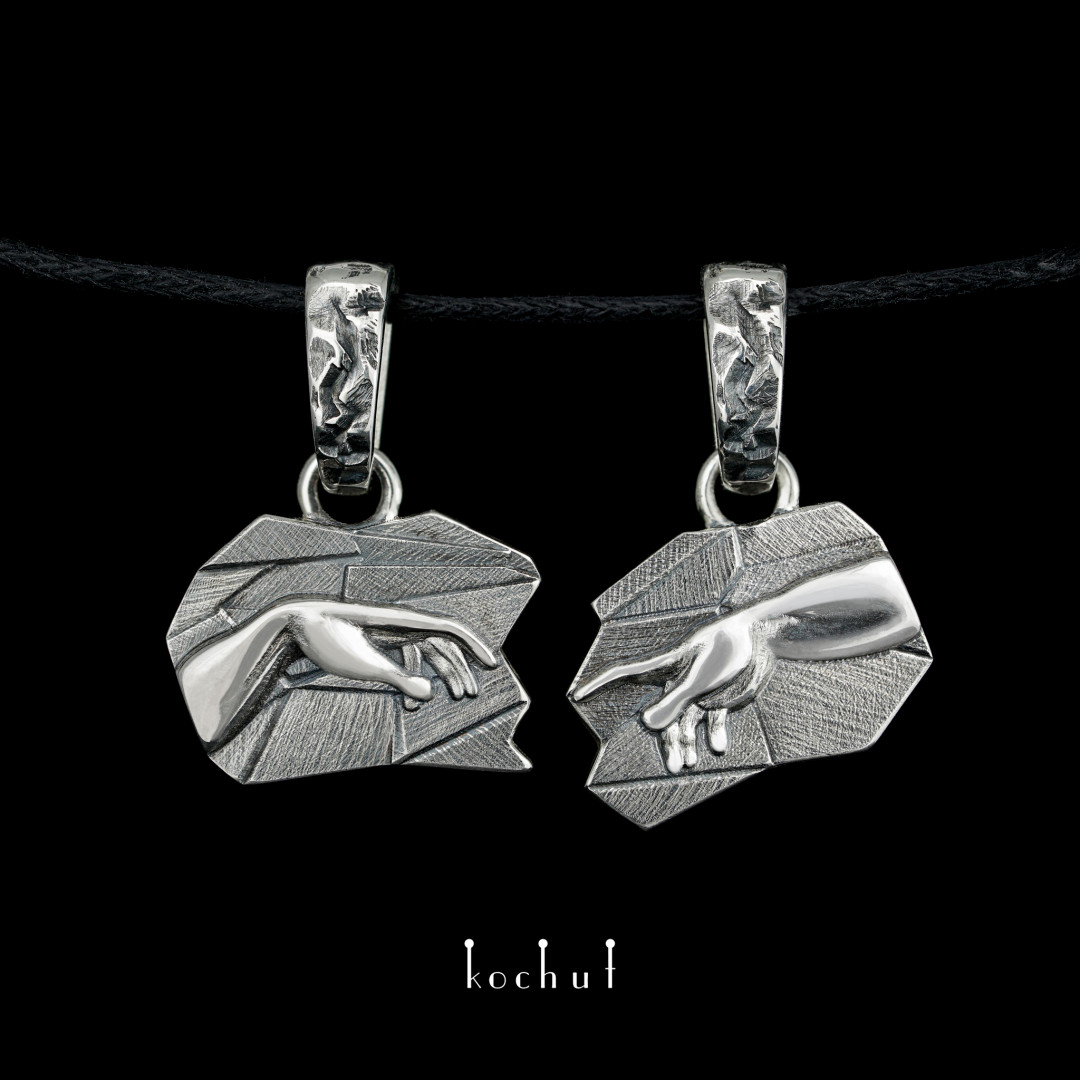 Double pendant «The Birth of Adam». Silver, oxidized