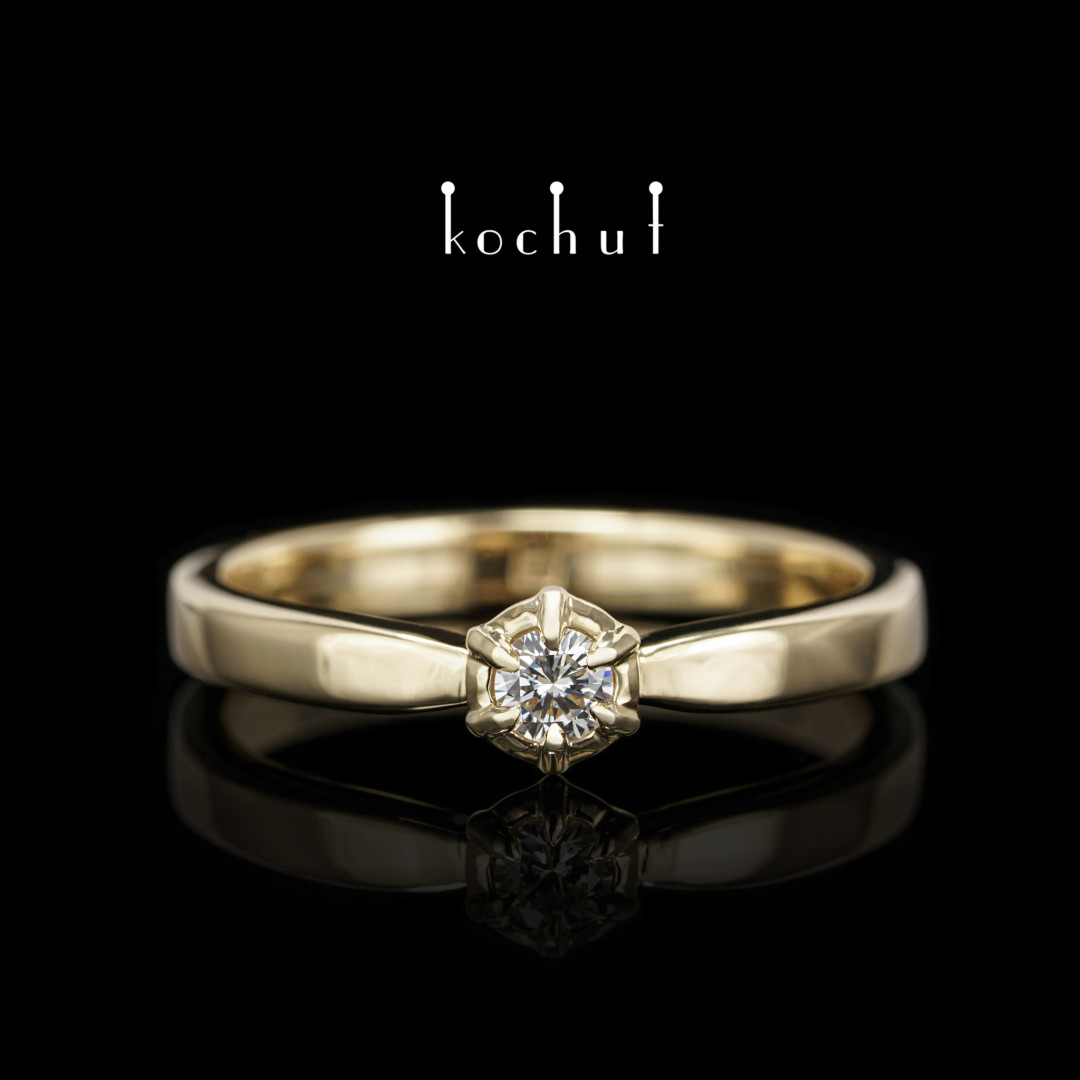 Engagement ring «New Dawn». Yellow gold, diamond