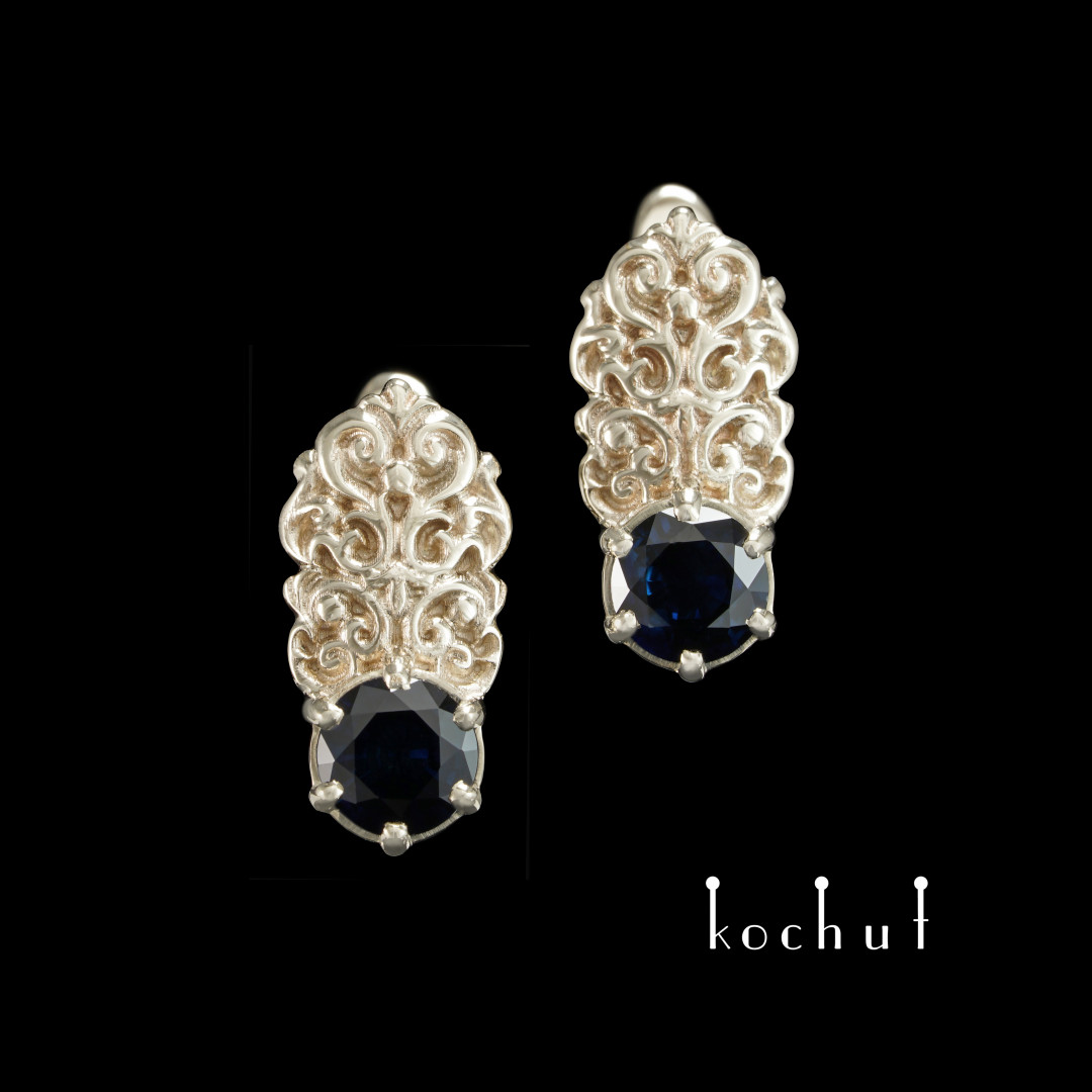 Earrings «The Duchess». White gold, sapphires