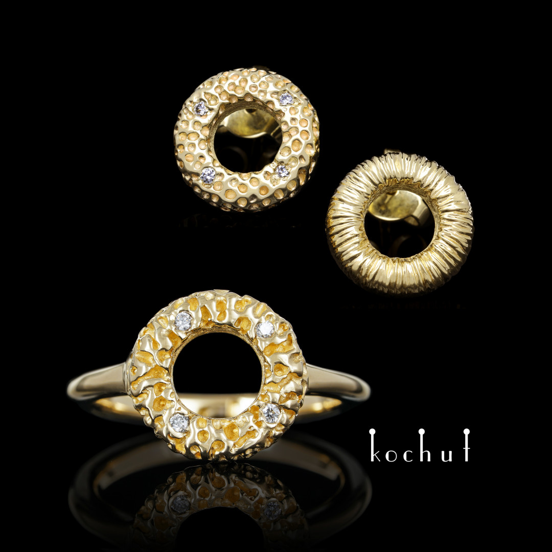 Jewellery set «Space Mirage». Yellow gold, diamonds