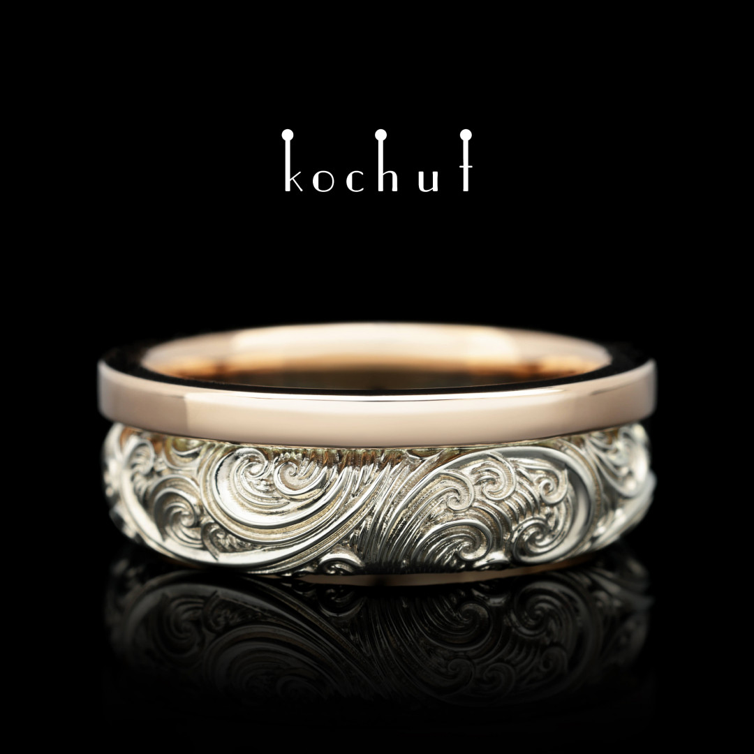 Wedding ring «Invincibility of feelings». Red and white gold
