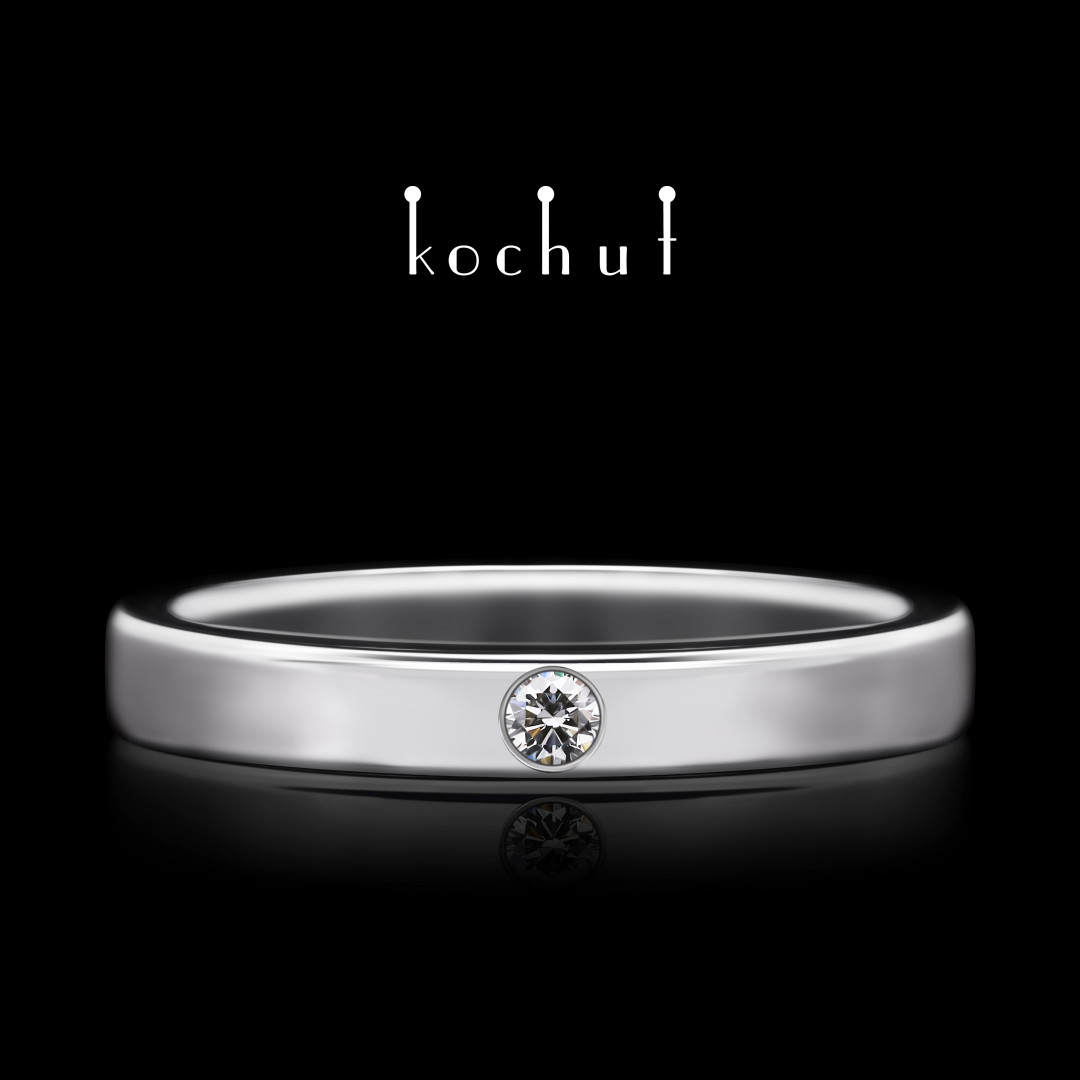 Ring «Minimalism». White gold, white rhodium, diamond