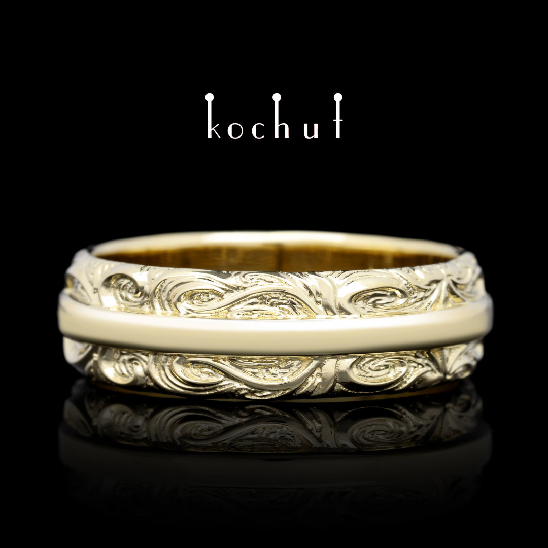 Wedding ring «In joy and in sorrow: common thoughts». Yellow gold gold