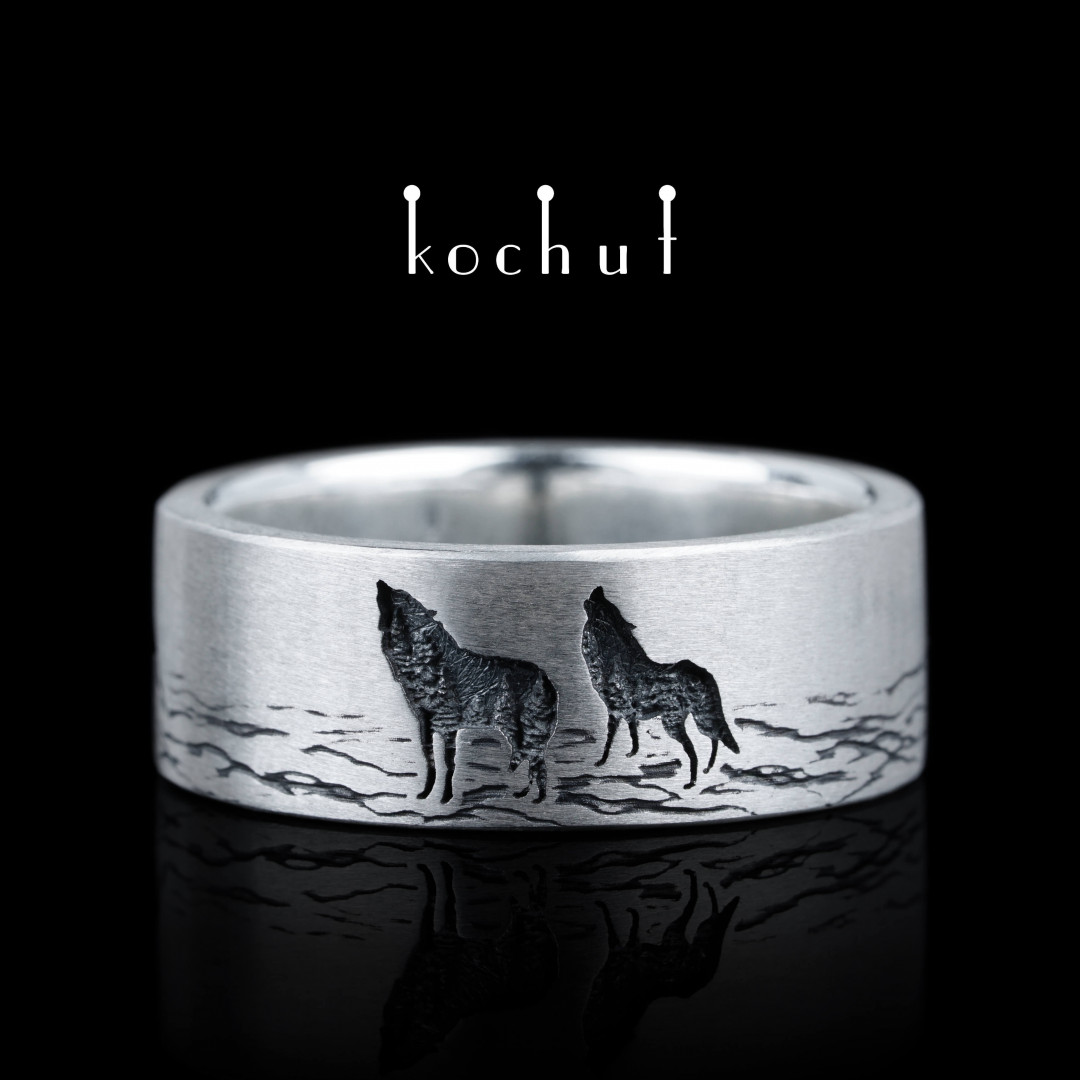 Wedding ring «Wolves». Sterling silver, oxidized