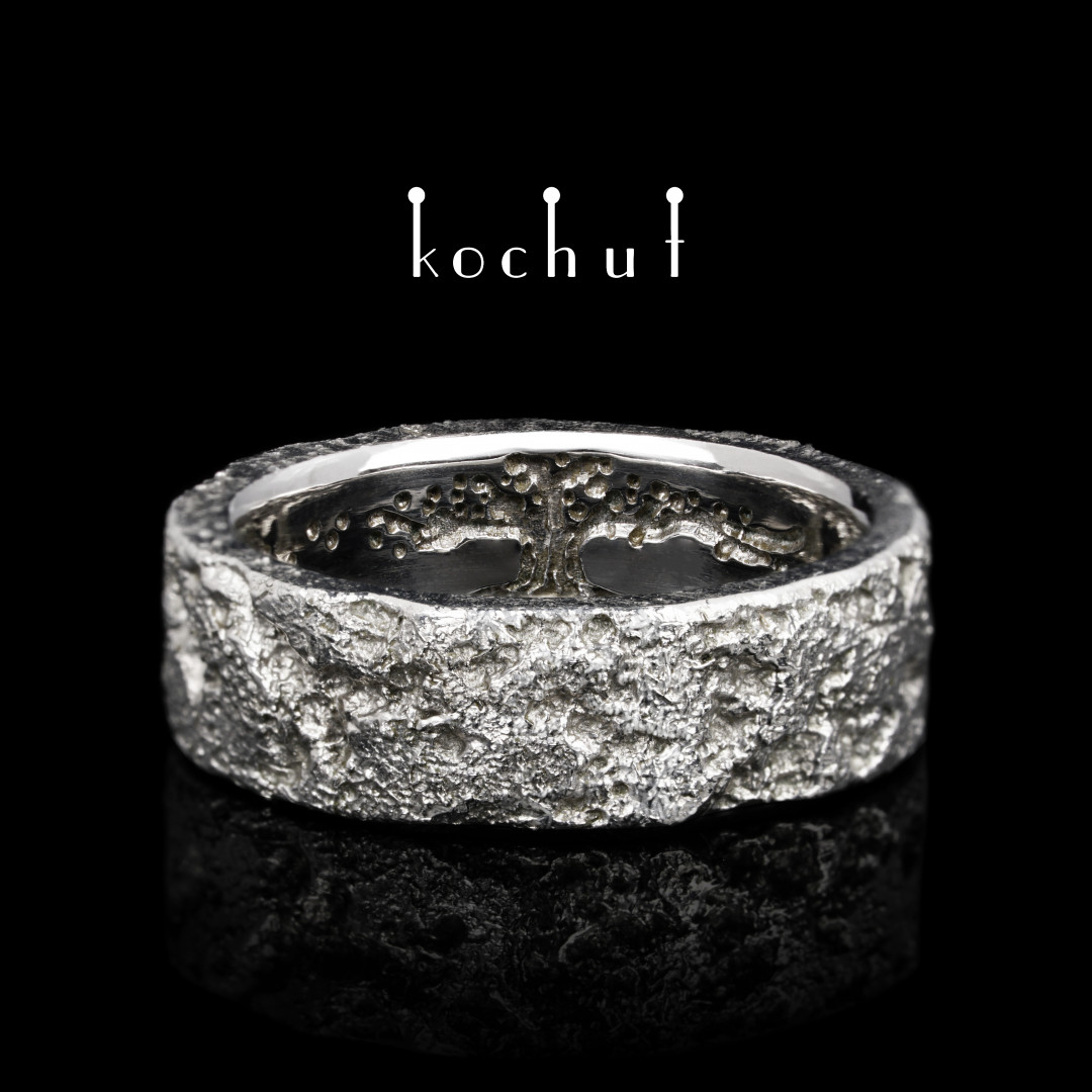 Ring «Soul and body with the tree of life». Silver, melting white gold, white rhodium