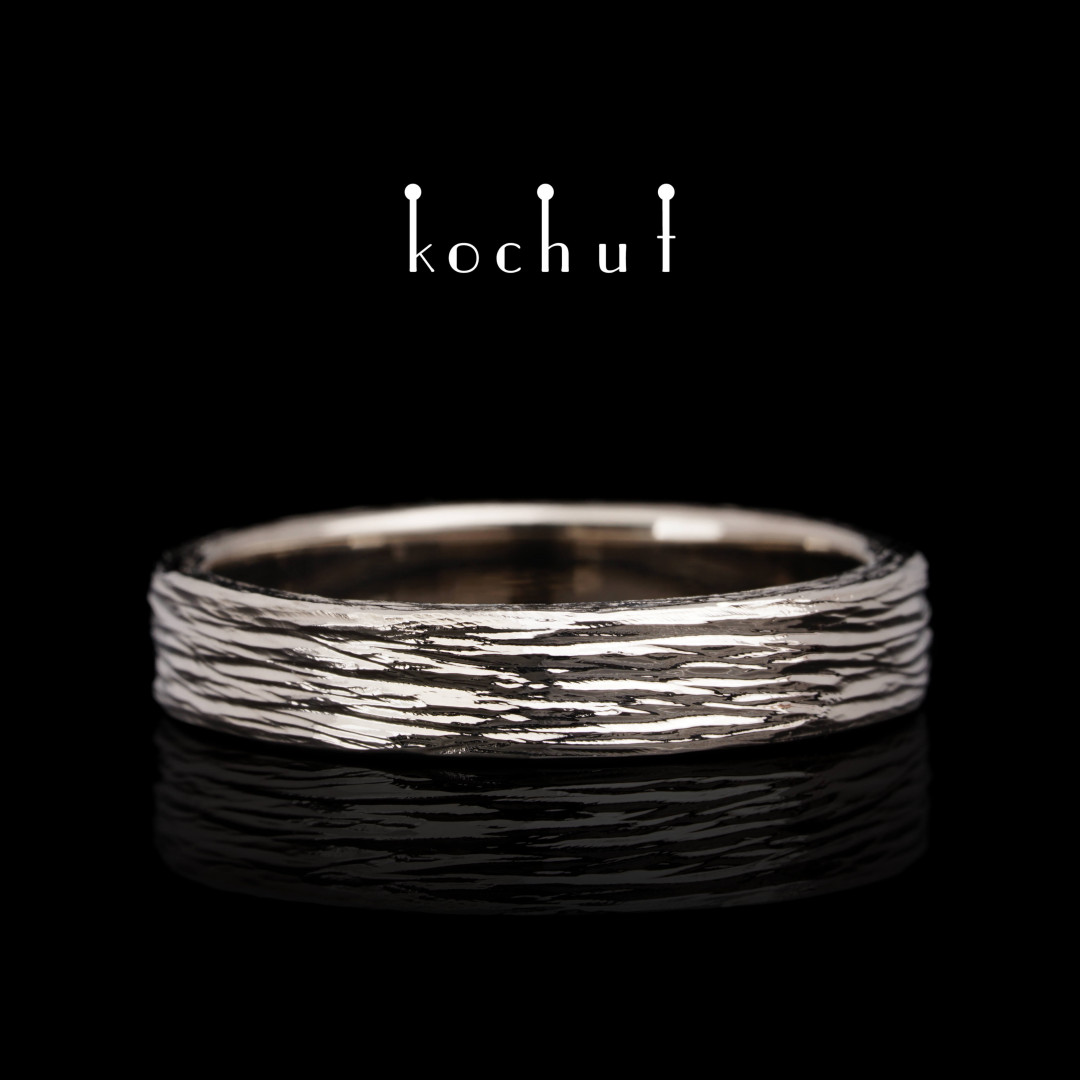 Wedding ring «Tree bark». Palladium gold