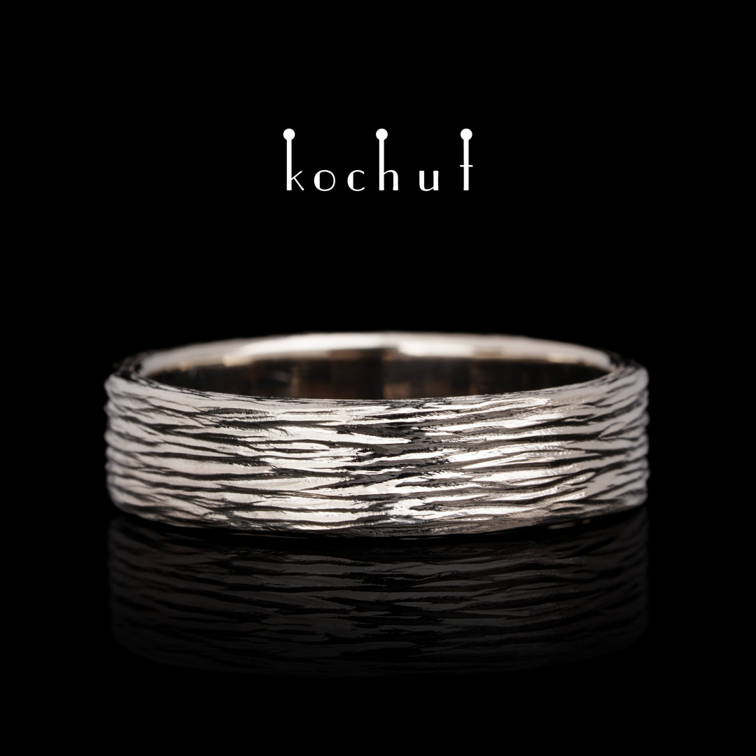 Wedding ring «Tree bark». Palladium gold