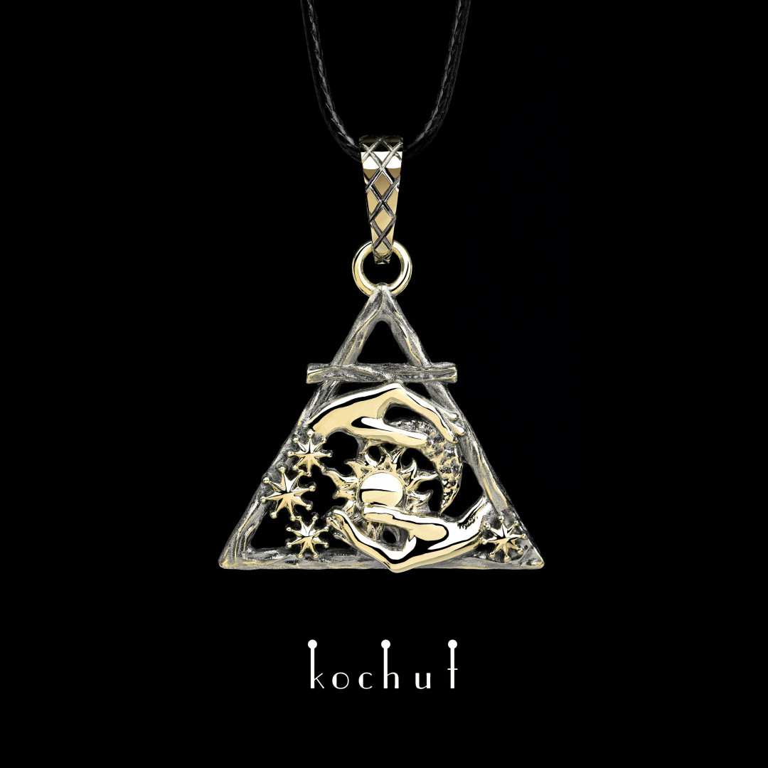Pendant «Gemini». Yellow gold, black rhodium