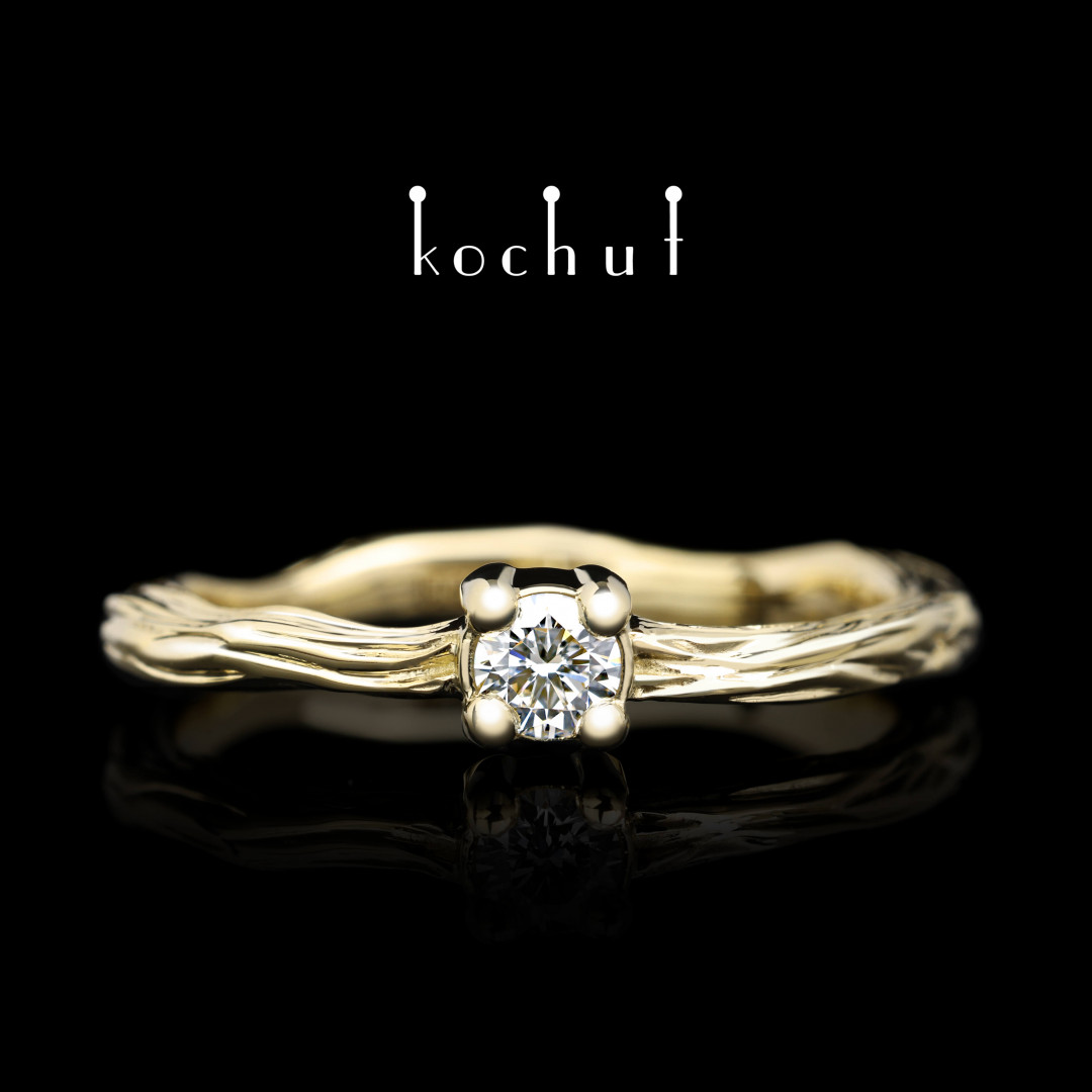 Engagement ring «Winter twig». Yellow gold, diamond