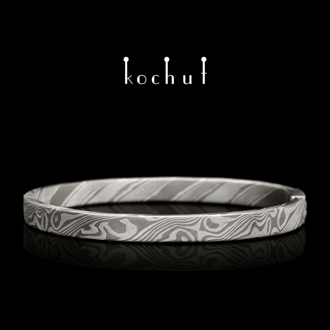 Mokume bracelet «Enso». Palladium gold, white gold, etched silver
