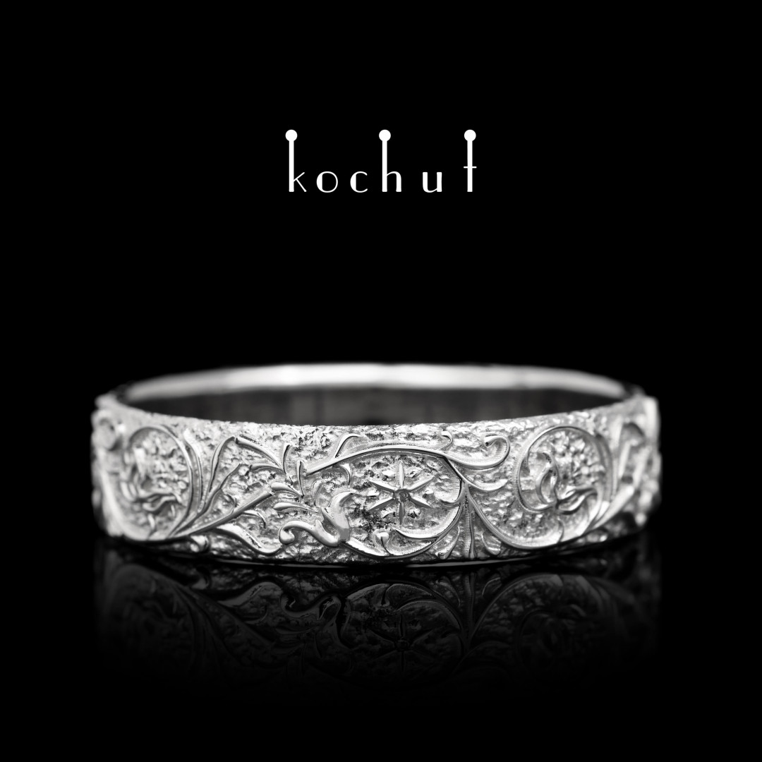 Wedding ring «Harmony of nature.» White gold, white rhodium