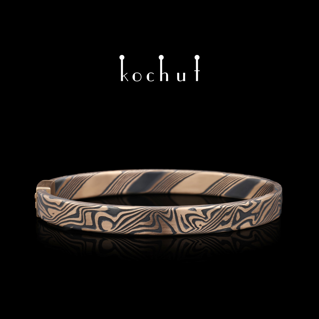 Mokume bracelet «Enso». Red gold, etched silver, oxidized