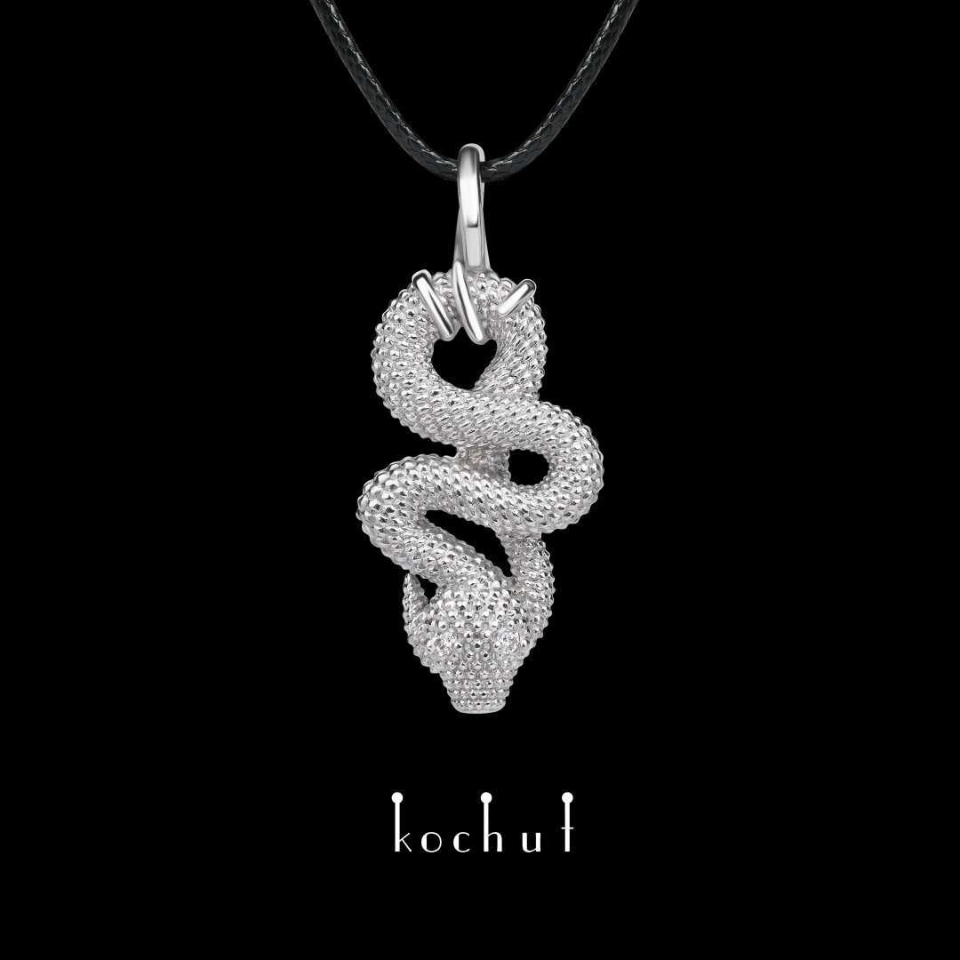Pendant «Love of the shrew». White gold, white rhodium, diamonds