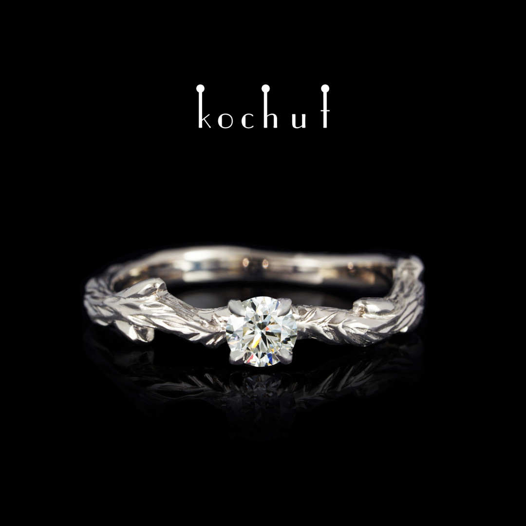 Engagement ring «March twig». Palladium gold, diamond