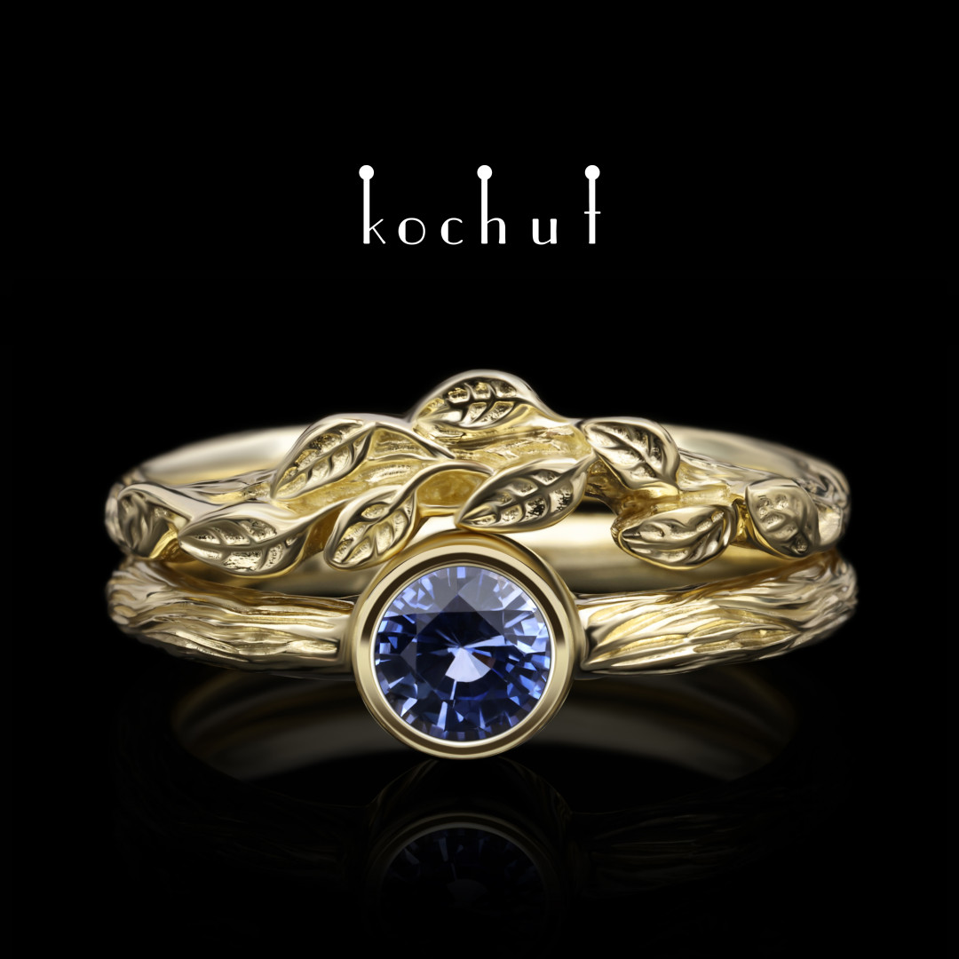 Ring «First meeting». Yellow gold, cornflower sapphire