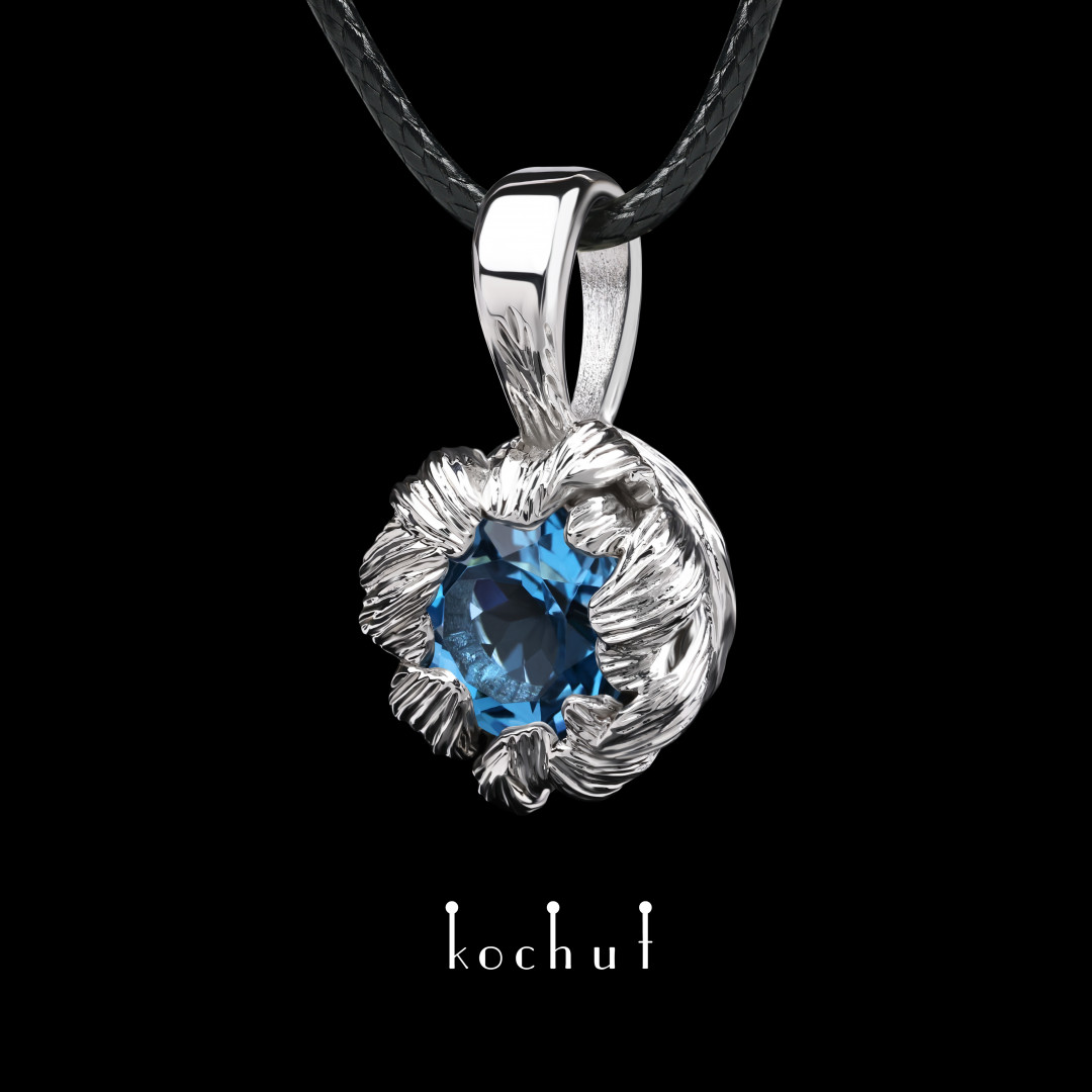 Pendant «Peony». Silver, topaz, white rhodium