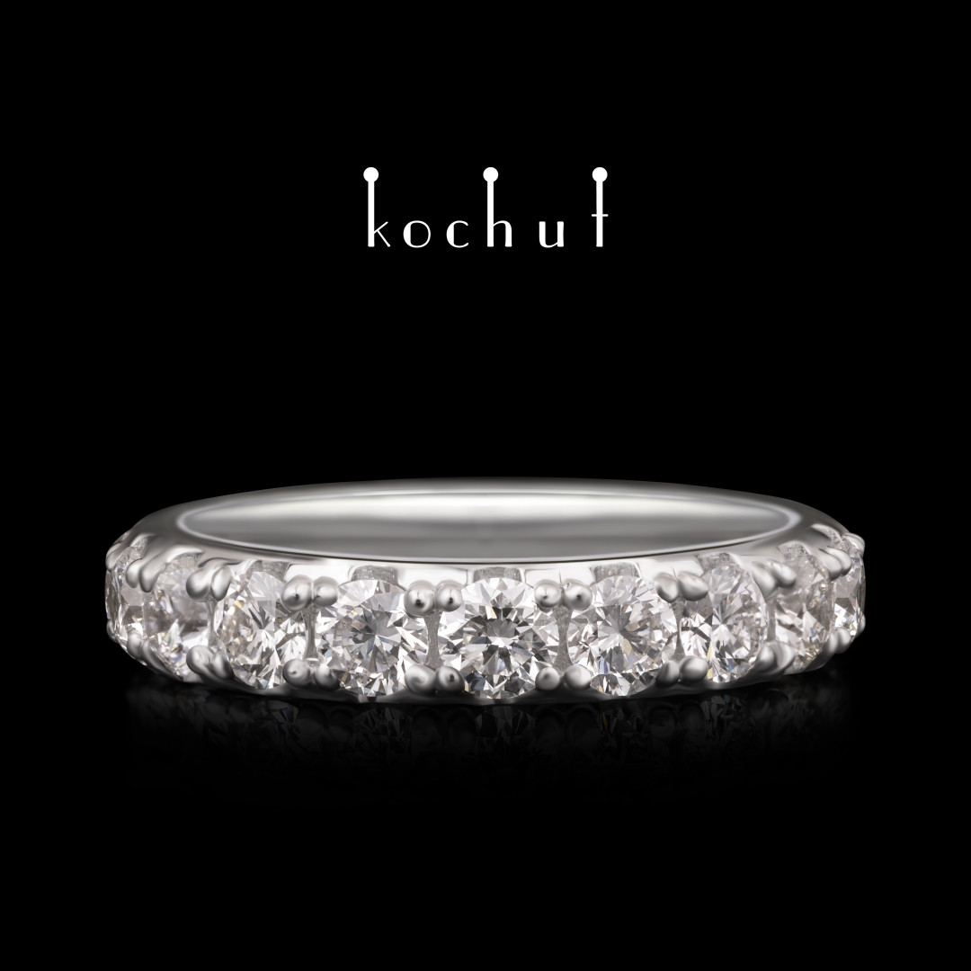 Engagement ring «My orbit». White gold, white rhodium, 3 mm diamonds