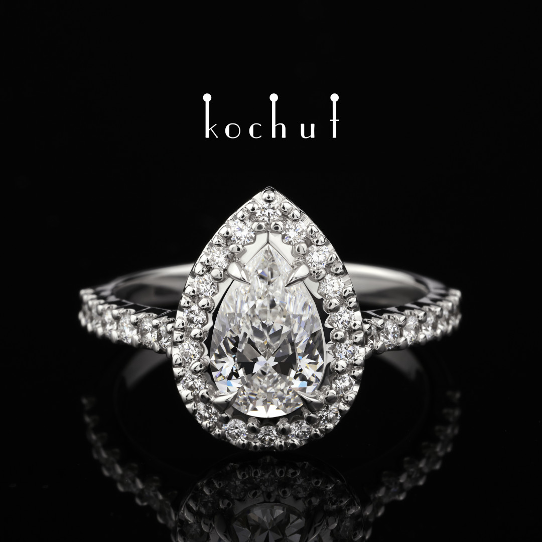 Engagement ring «Grace». White gold, diamonds, white rhodium