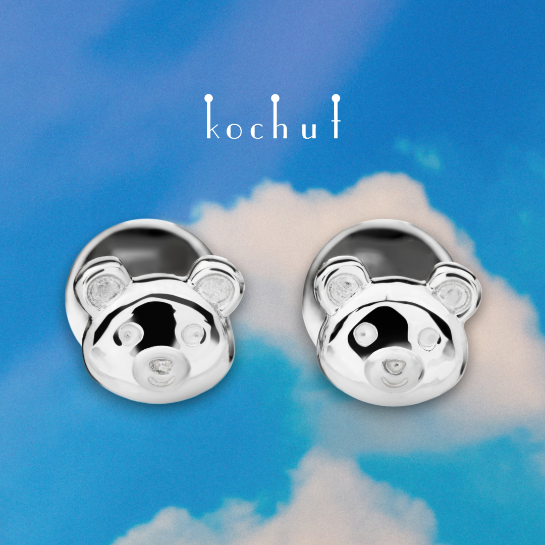 Earrings «Teddy bear». White gold, white rhodium